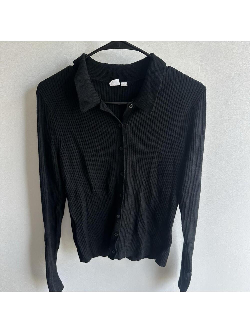 Vintage Gap Ribbed Button Down Sweater Size M Thin Black Cottagecore Y2K